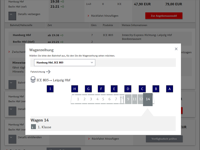 Grafische Sitzplatzreservierung für Intercity und Eurocity verfügbar