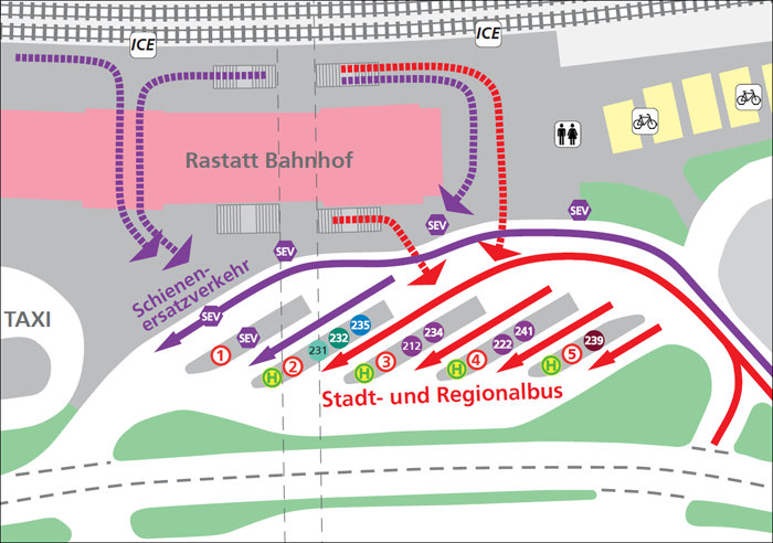 Bf Rastatt: Abfahrt der Busse